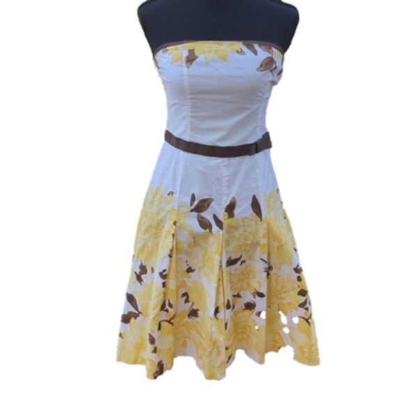 Speechless Dress Strapless Yellow Brown and White, Floral 100% Cotton Women's 5‎ - Picture 1 of 7